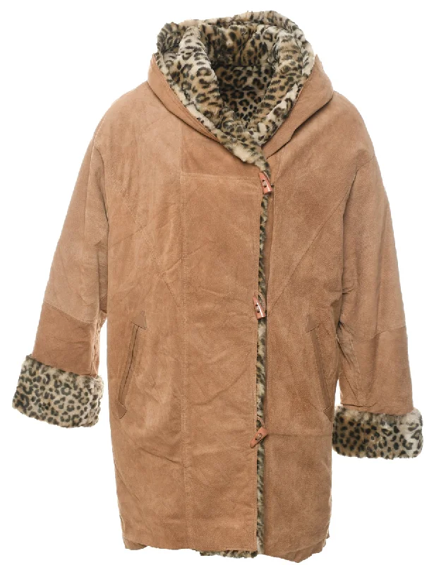 Hooded Shearling Suede Jacket - L