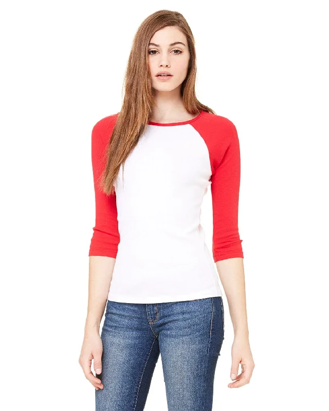 Bella+Canvas Ladies Baseball Tee | White/ Red