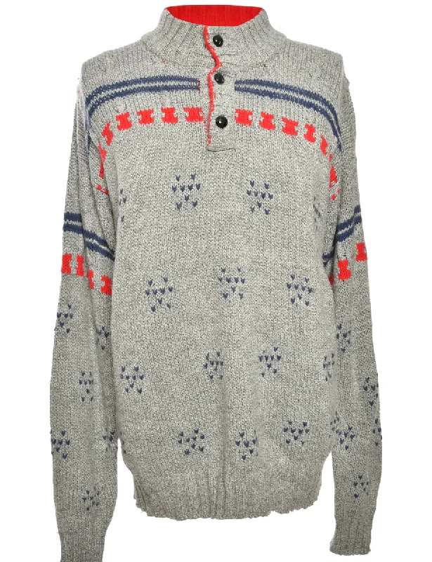 Grey Patterned Jumper - L