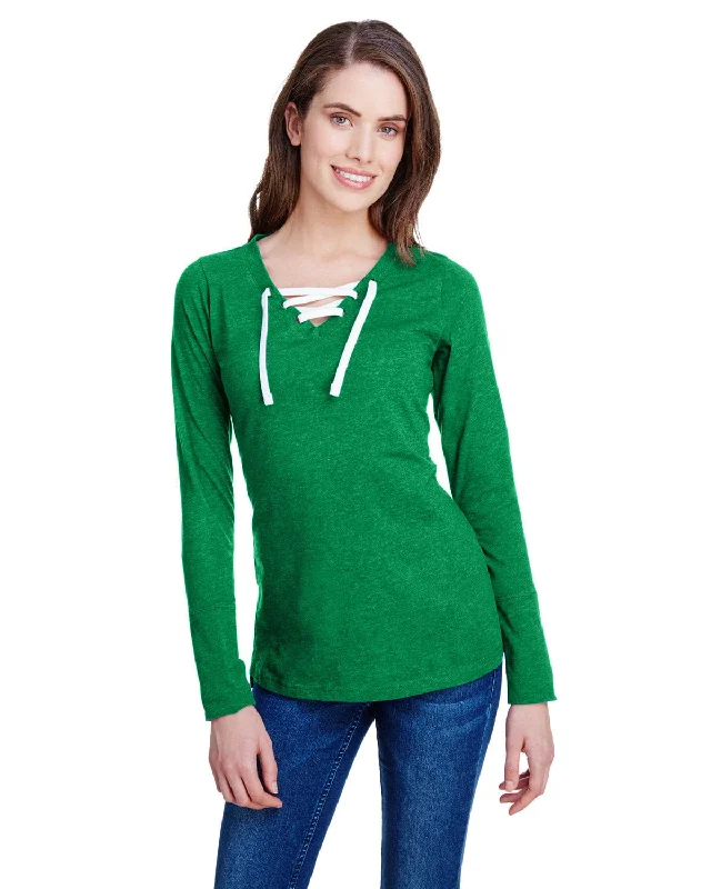 LAT Ladies Long Sleeve Fine Jersey Lace-Up T-Shirt | Vint Green/ Wht