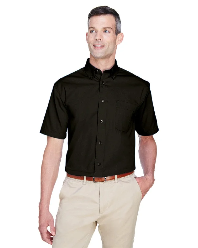 Harriton Short Sleeve Stain-Release Twill Shirt | Black