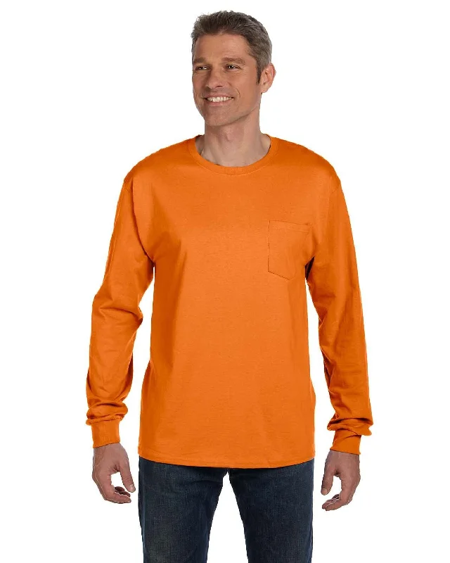 Hanes Tagless Long Sleeve Pocket T-Shirt | Orange