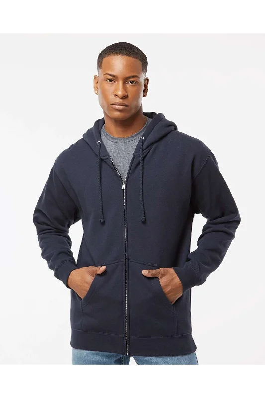 Independent Trading Co. Mens Full Zip Hooded Sweatshirt Hoodie w/ Pockets - Navy Blue