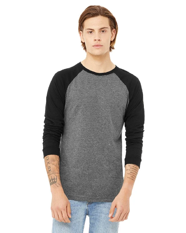 Bella+Canvas Mens Baseball T-Shirt | Deep Heathr/ Blk