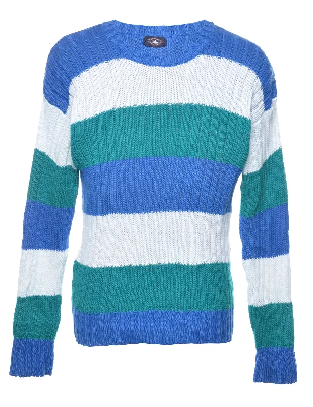 Green & Blue Striped Knit Jumper - S