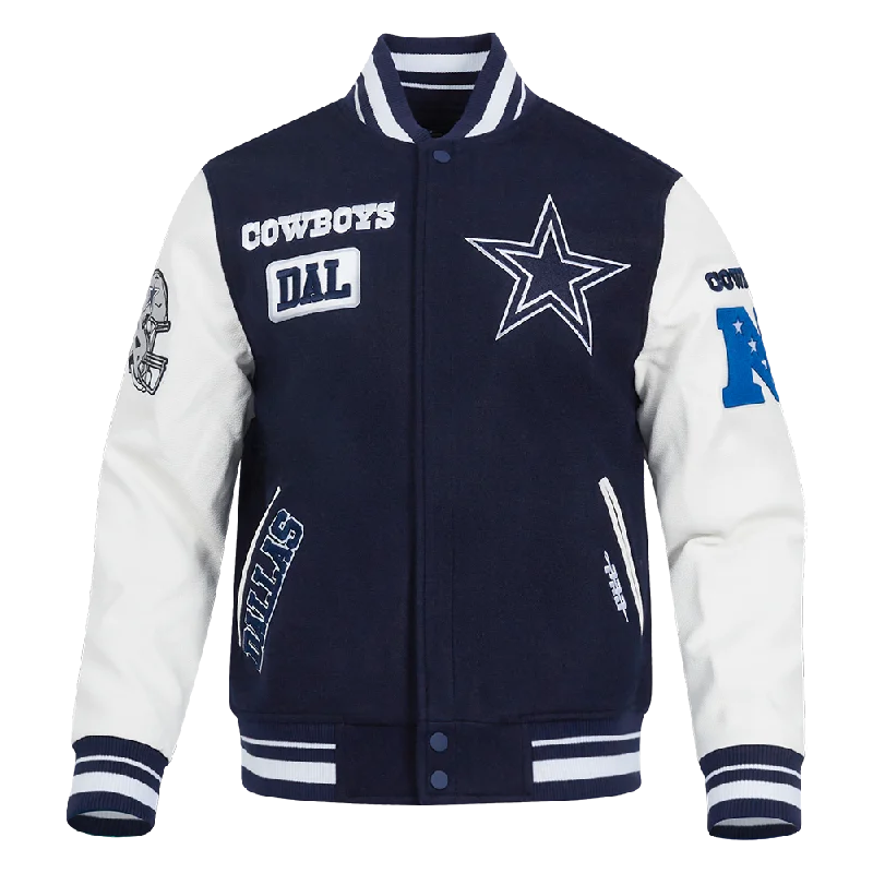 NFL DALLAS COWBOYS AREA CODE MEN'S RIB WOOL VARSITY JACKET (MIDNIGHT NAVY/WHITE)