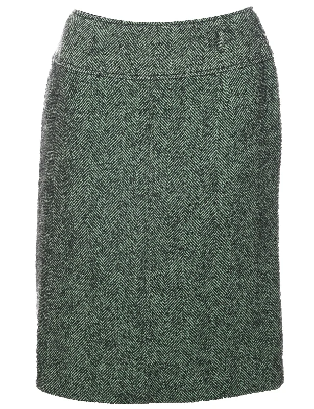 Herringbone Tweed Midi Skirt - S