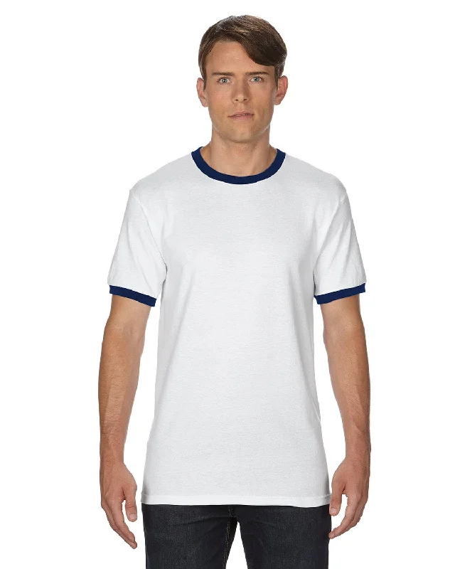 Gildan DryBlend Ringer T-Shirt | White/ Navy