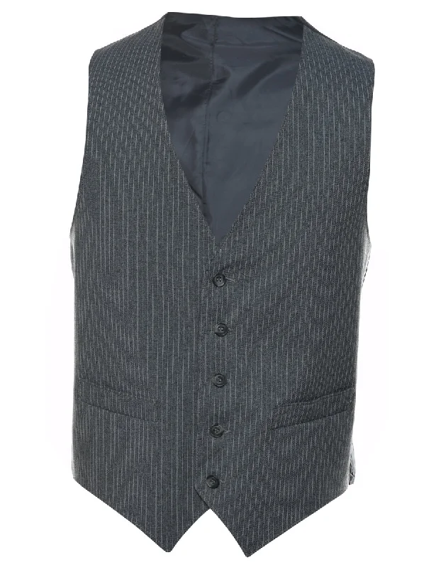 Grey & White Pinstriped Waistcoat - L