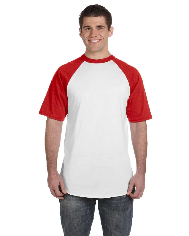 Augusta 50/50 Short Sleeve Raglan T-Shirt | White/ Red