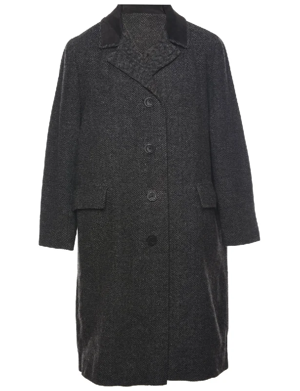 Herringbone Tweed Wool Coat - L