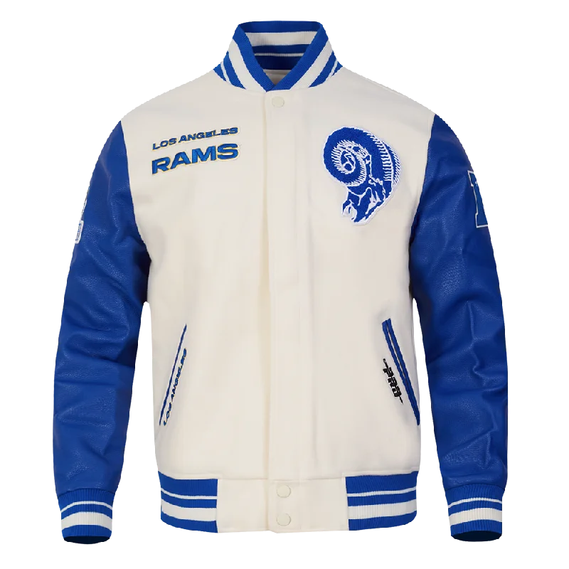 NFL LOS ANGELES RAMS RETRO CLASSIC MEN'S RIB WOOL VARSITY JACKET (EGGSHELL/ROYAL BLUE)