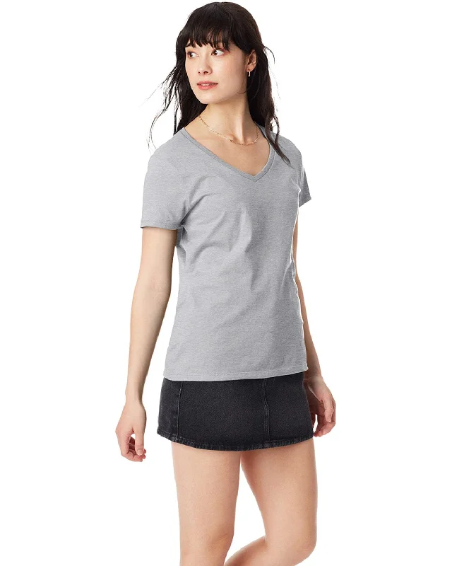 Hanes Ladies Ringspun Cotton Nano V-Neck T-Shirt | Ash