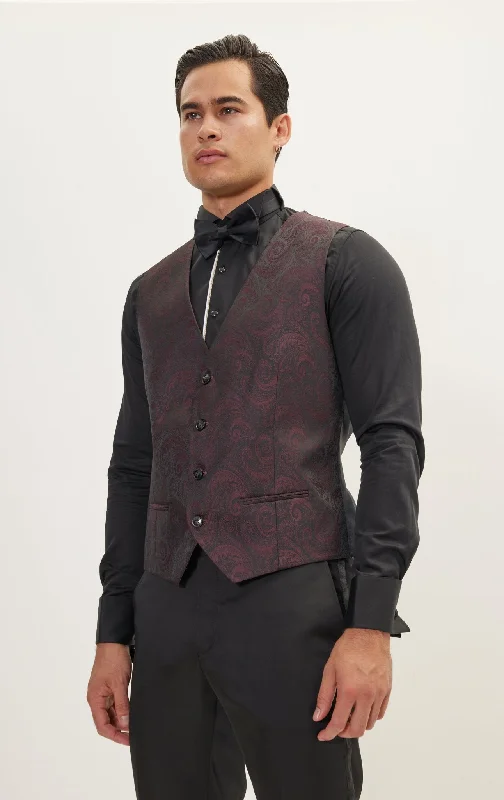 Paisley V-Shaped Vest - Burgundy