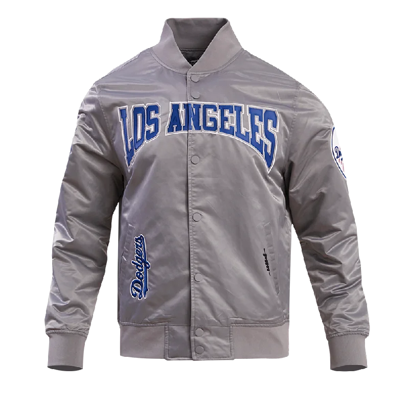 MLB LOS ANGELES DODGERS CREST EMBLEM SATIN JACKET (GRAY)