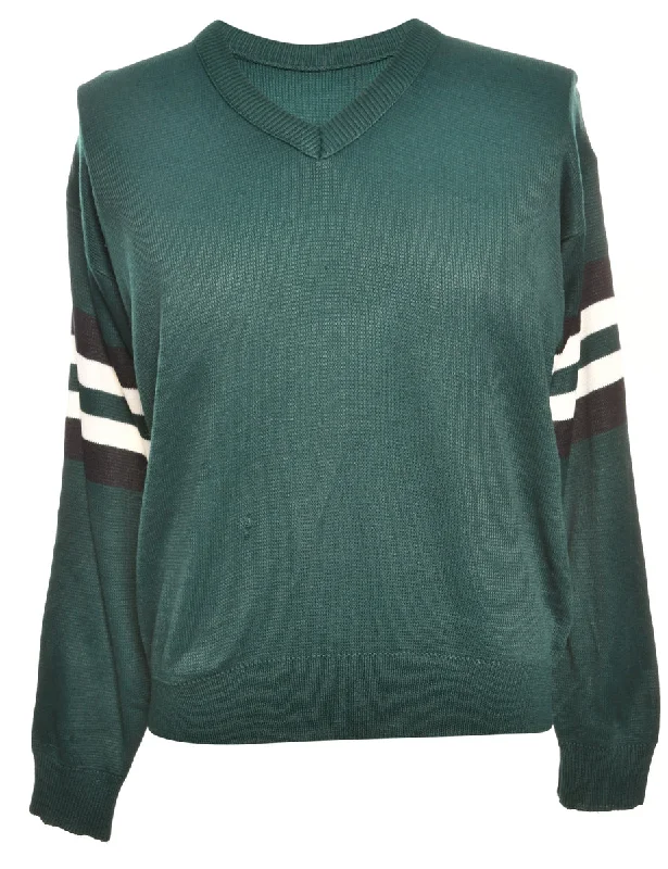 Green & White Striped Knit Jumper - M