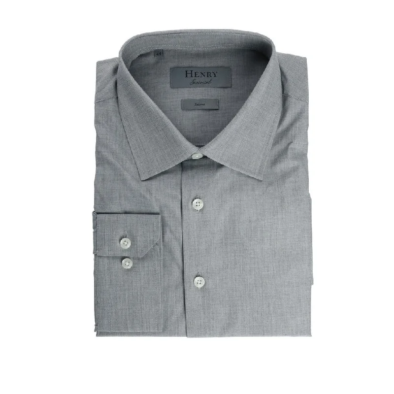 HENRY SARTORIAL 100% Cotton Single Cuff Shirt GREY