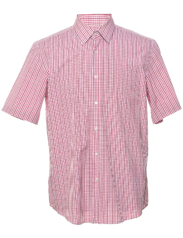 Hugo Boss Pale Pink & White Short-Sleeve Checked Shirt - L