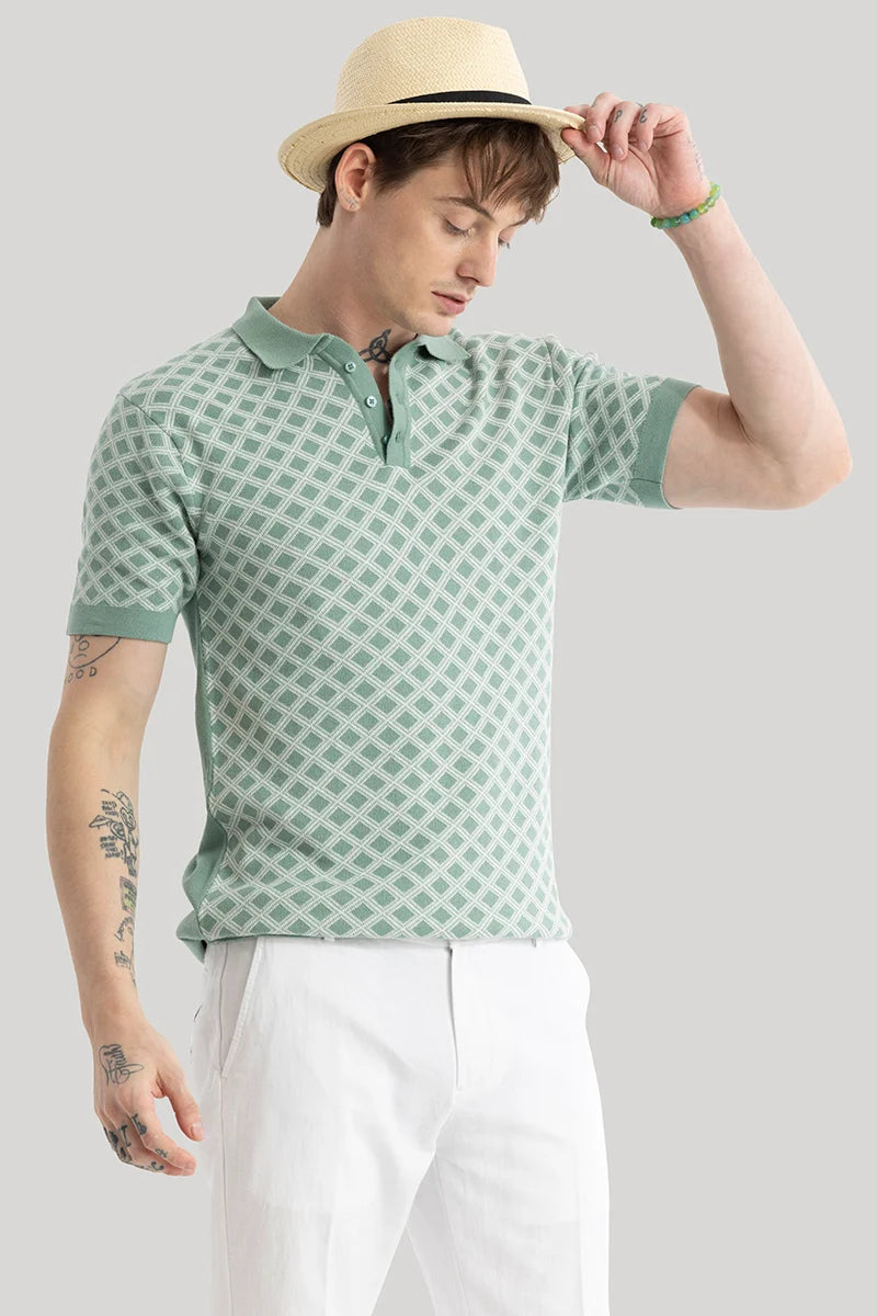 Gianna Green Geometric Polo T-Shirt