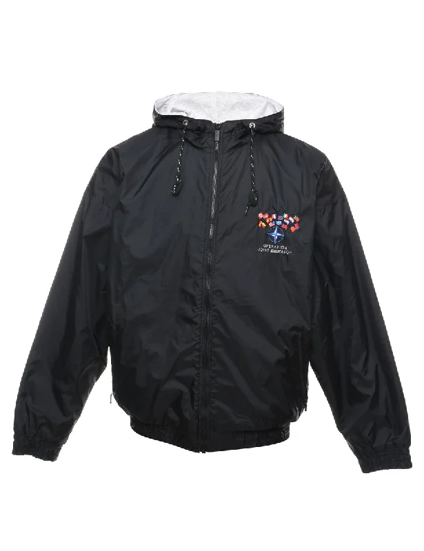 Gear Black Embroidered Zip-Front Nylon Jacket - XL