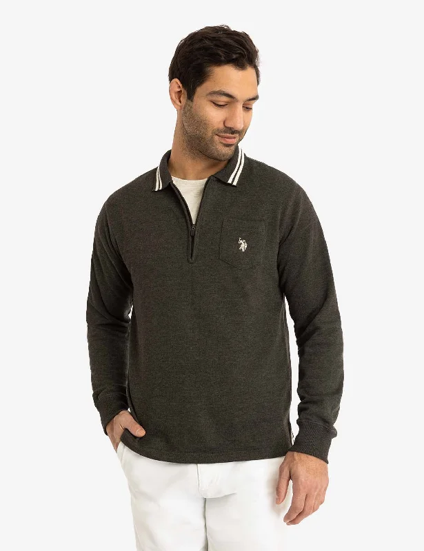 1/4 ZIP CHEST POCKET FRENCH TERRY LONG SLEEVE TOP