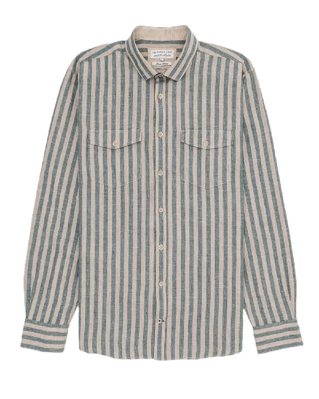 Colours & Sons LS Cotton/Linen Shirt Green Stripe