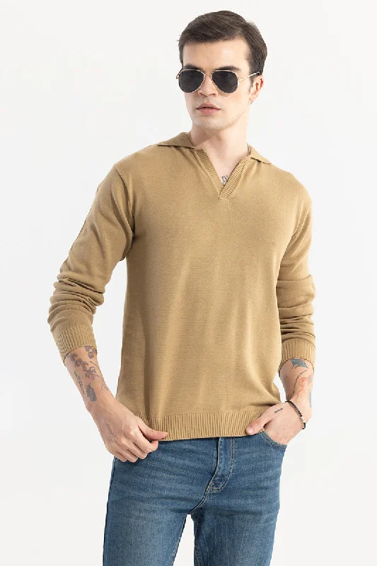 EliteEdge Brown Full Sleeve Polo