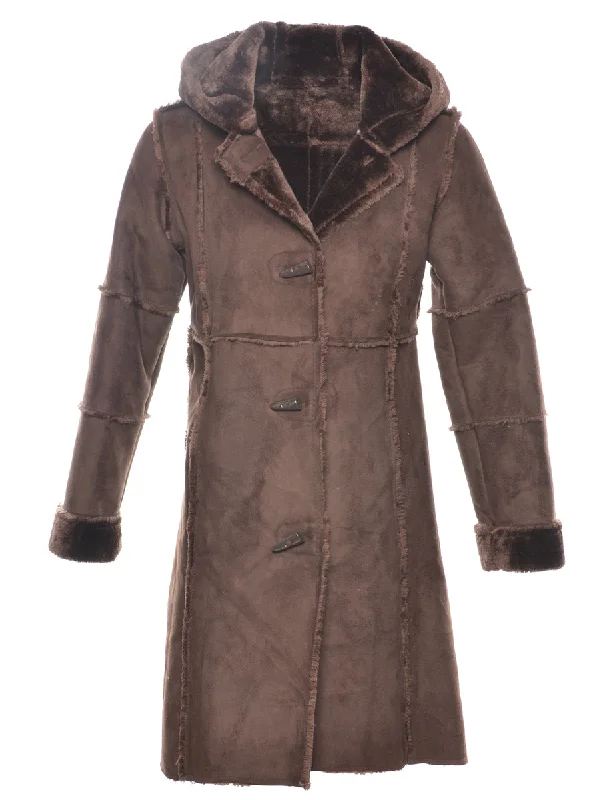 Hooded Faux Fur Lining Coat - M