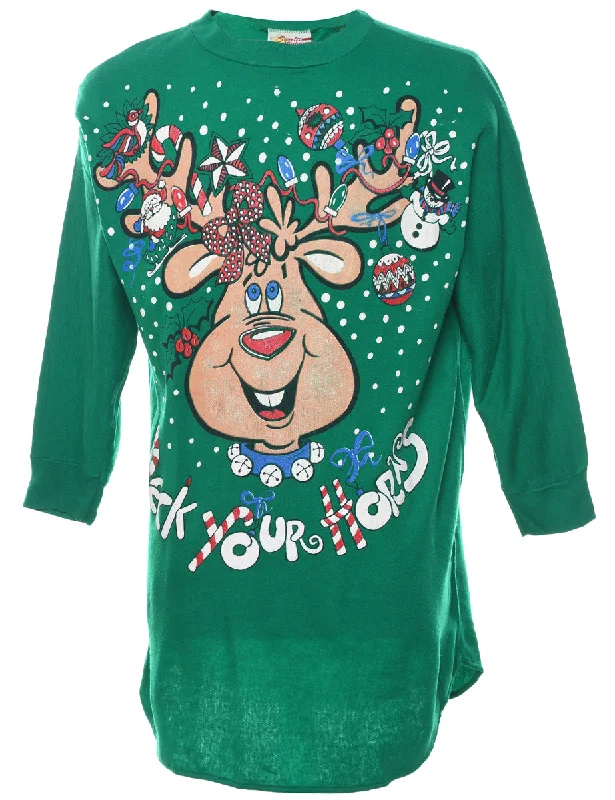 Green Reindeer Design Sweatshirt - L