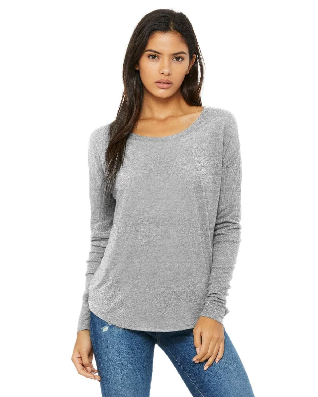 Bella+Canvas Ladies Flowy Long Sleeve T-Shirt with 2x1 Sleeves | Athletic Heather