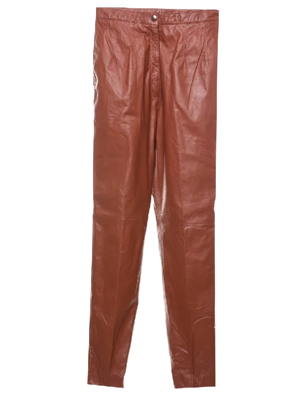 High Waist Maroon Vintage Leather Trousers - W26 L30