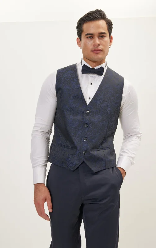 Paisley V-Shaped Vest - Navy