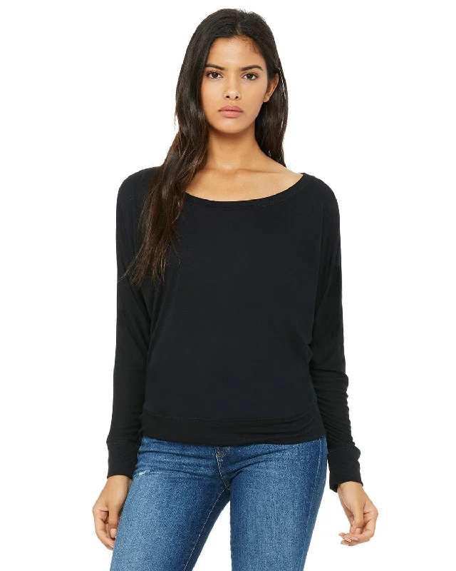 Bella+Canvas Ladies Long Sleeve Off The Shoulder Top | Black