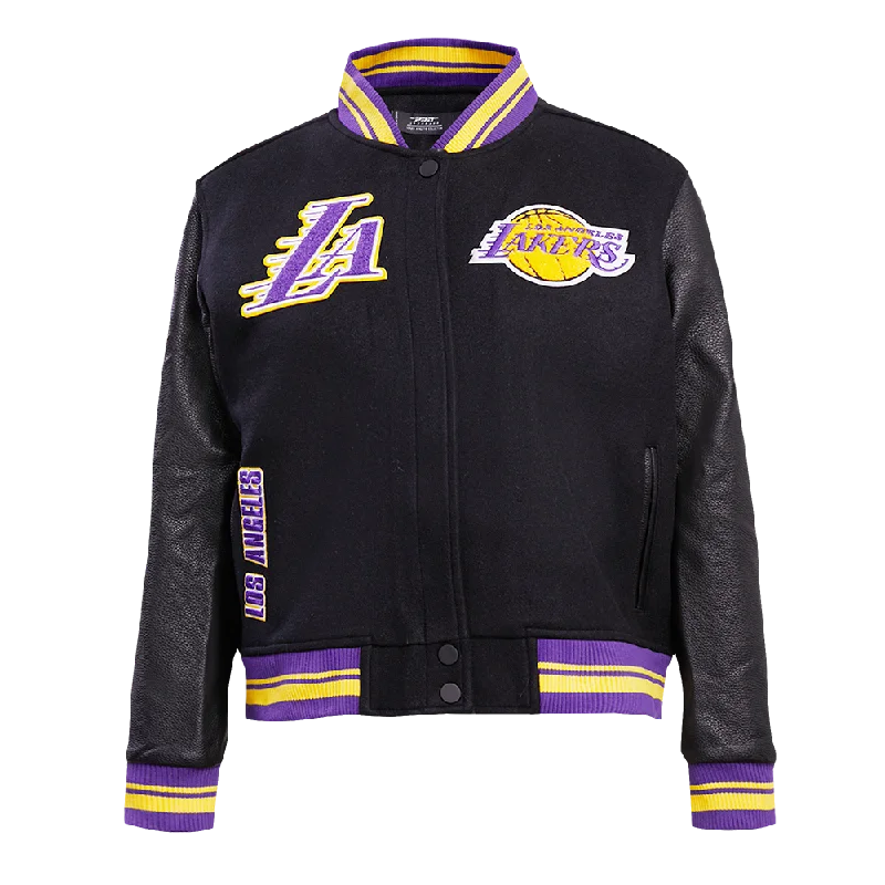 NBA LOS ANGELES LAKERS RETRO CLASSIC WOMEN'S RIB WOOL VARSITY JACKET (BLACK/PURPLE/YELLOW)