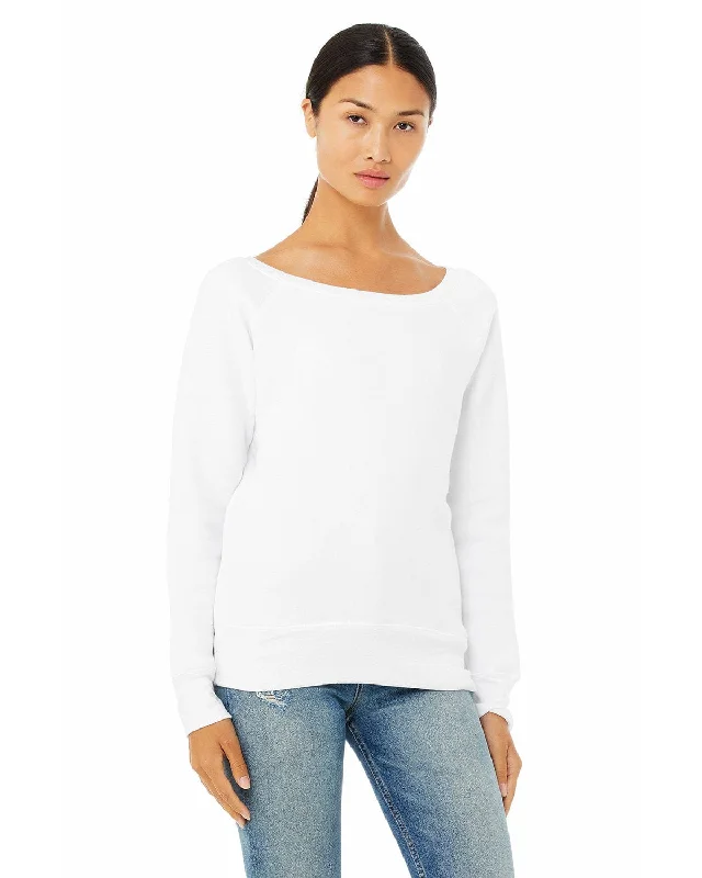 Bella+Canvas Ladies Triblend Sponge Fleece Wide Neck Sweatshirt | Solid Wht Trblnd