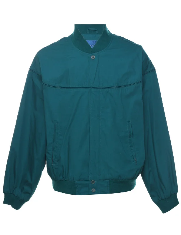 Green Zip-Front Nylon Bomber Jacket - XL