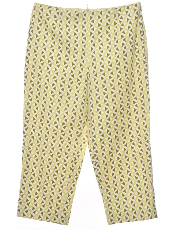 Geometric Pattern Light Green, Dark Green & White Trousers - W32 L23