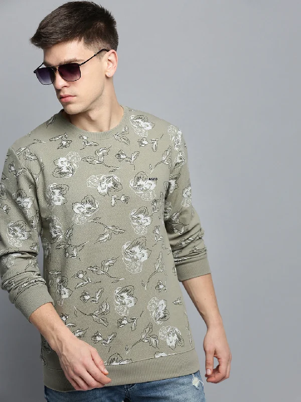 Men Green Printed Casual Sweatshirt