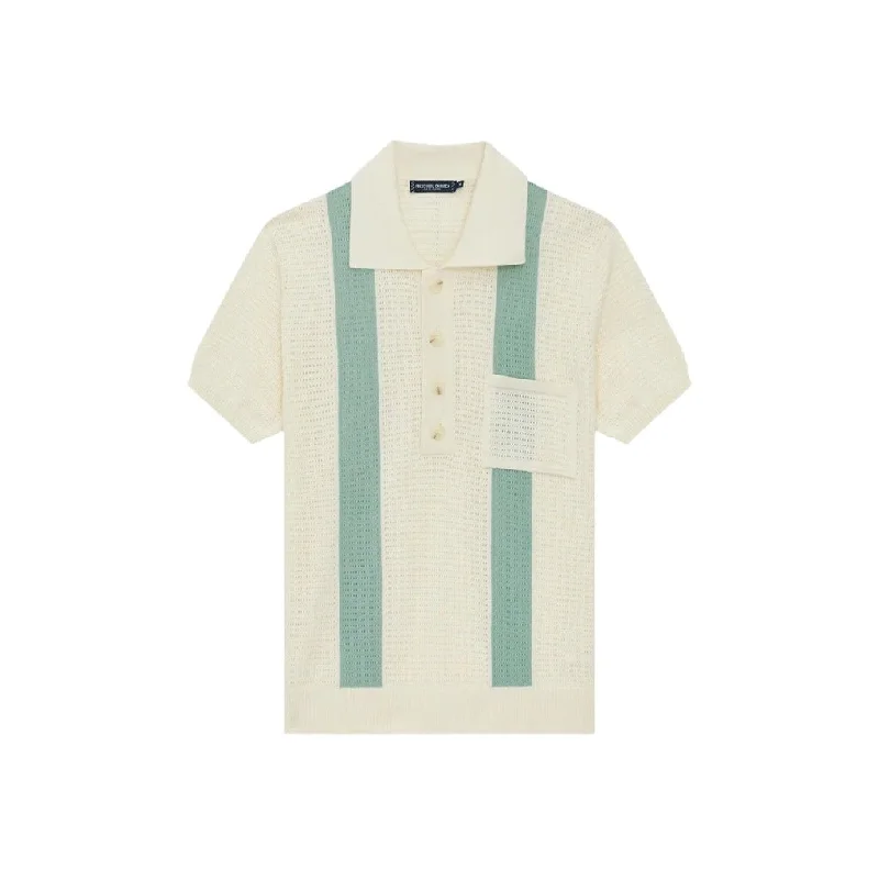 FRESCOBAL CARIOCA Crochet Stripe Polo WHITE/AQUA