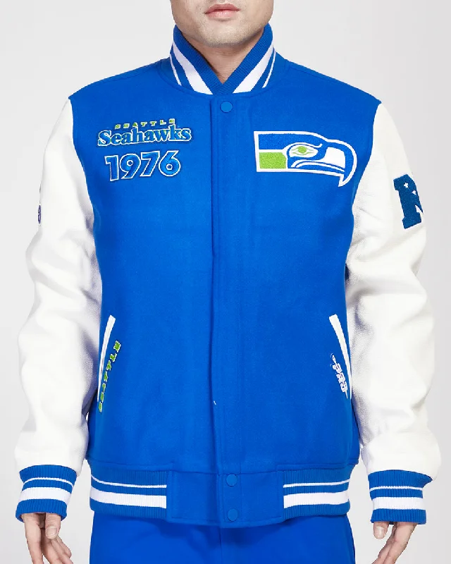 NFL SEATTLE SEAHAWKS RETRO CLASSIC RIB WOOL VARSITY JACKET (ROYAL BLUE/WHITE)