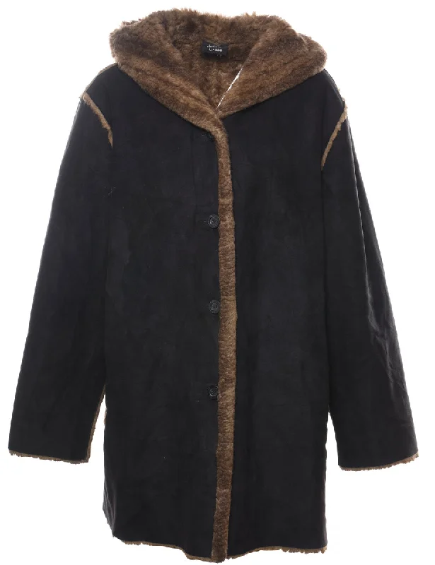 Hooded Black Coat - L