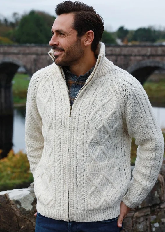 Handknit Men's Aran Cardigan | Natural