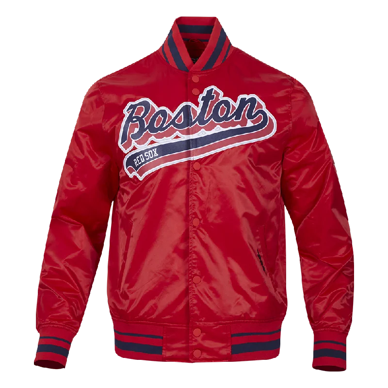 MLB BOSTON RED SOX SCRIPT TAIL MEN'S SATIN JACKET (RED/MIDNIGHT NAVY/RED)