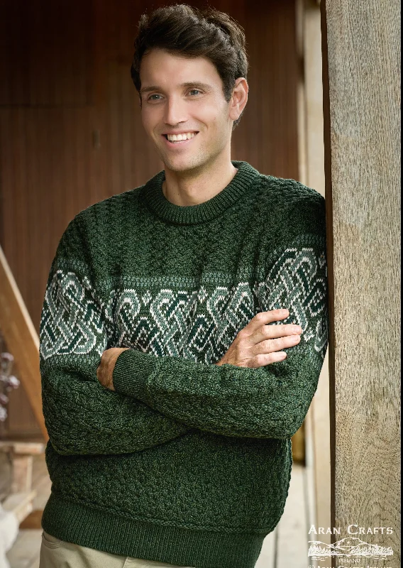 Aran Crafts Celtic Jacquard Sweater | Green