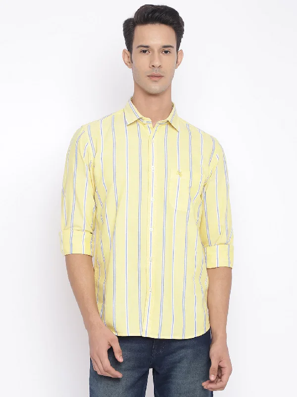 Men's Lemon Yellow Casual Broad Stripe Full Sleeve Shirt