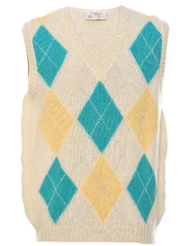 Harlequin Pattern Wool Vest - L