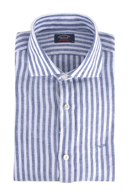 Paul & Shark Linen Stripe LS Shirt Navy