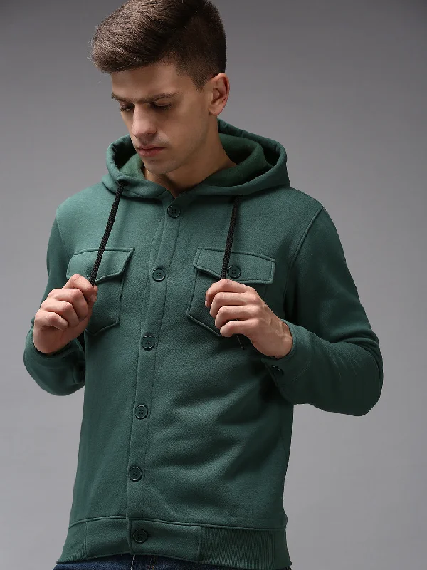 Men Green Solid Sweatshirt