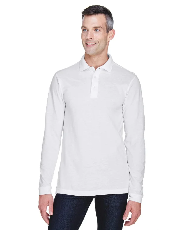 Harriton Easy Blend Long Sleeve Polo Shirt | White