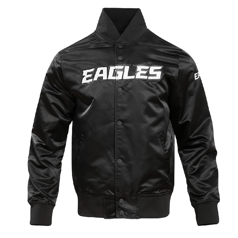 NFL PHILADELPHIA EAGLES BIG LOGO NO FILL MEN'S SATIN JACKET (BLACK)